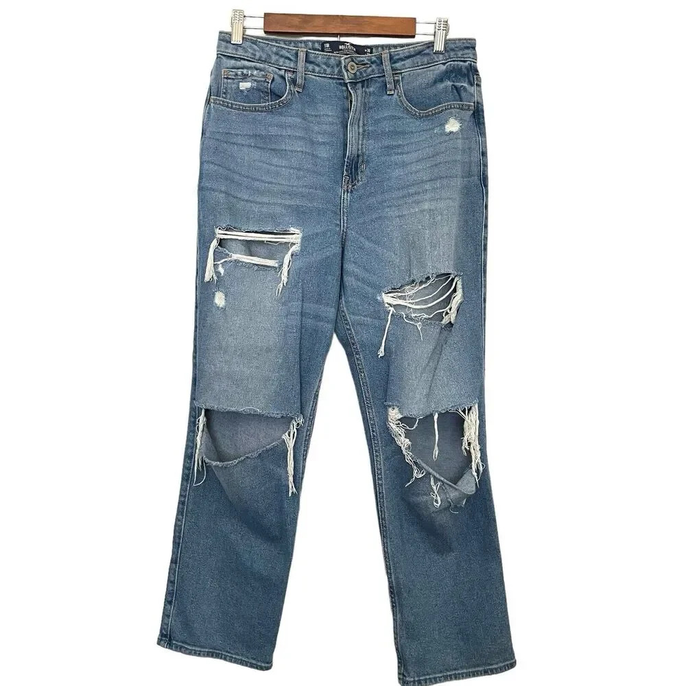 Hollister Womens Jeans 11R‎ Blue Distressed Ultra High-Rise Vintage Straight Y2K